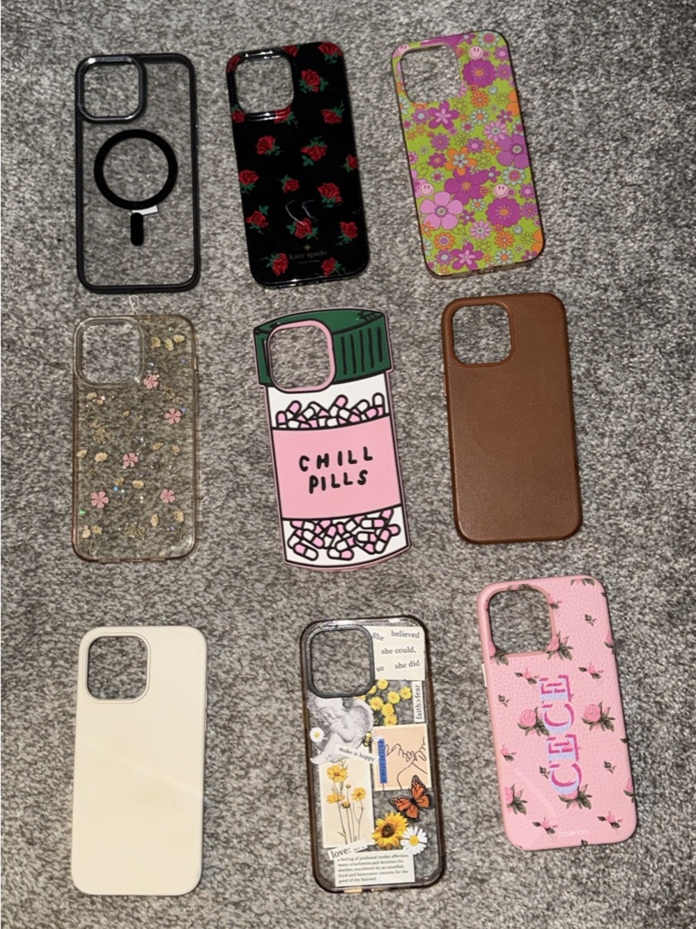Assorted Floral & Graphic iPhone 14 Pro Max Cases - Pink, Black, Brown, Clear